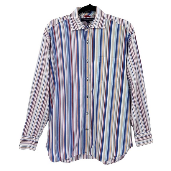 Tommy Hilfiger Mens 80s 2 Ply Fabric Striped Button Up Shirt - Picture 10 of 10